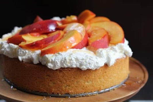 Litha Olive Oil Cake with Fresh Peaches & Drizzled Honey (or carmel)