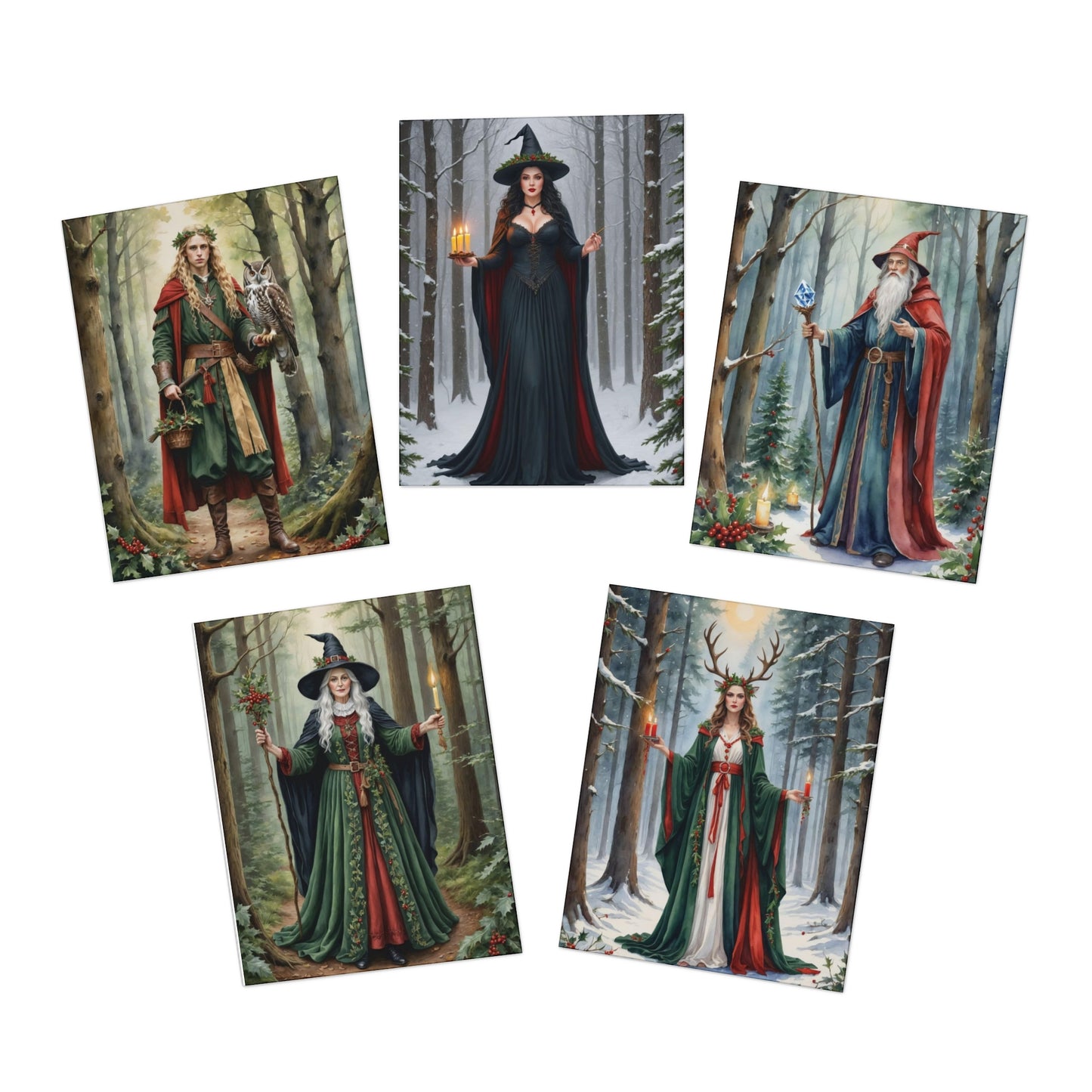 Winter Witches -Multi-Design Greeting Cards (5-Pack)